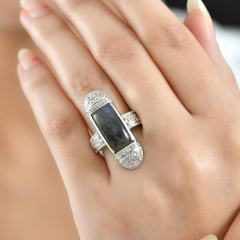 D'Joy AAA Labradorit Ring 925 Silber rhodiniert (Gr&ouml;&szlig;e 19.00) ca. 6.30 ct