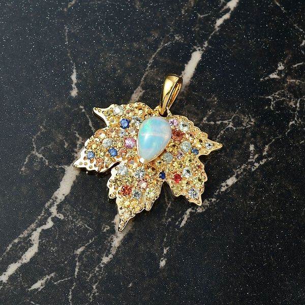D'Joy AA Natürlicher, äthiopischer Welo Opal, Mehrfarbig Saphir Anhänger 925 Silber 750 Gelbgold Vermeil ca. 2.98 ct image number 2