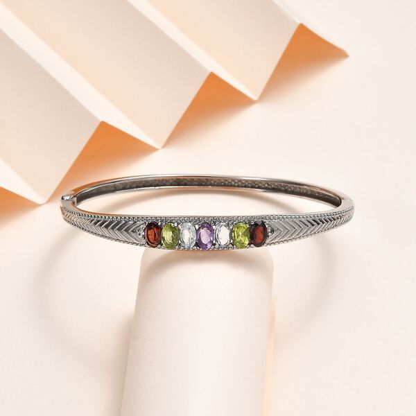 Himmelblauer Topas, Mosambik Granat Armreif ca. 18 cm Edelstahl ca. 3,55 ct. image number 2