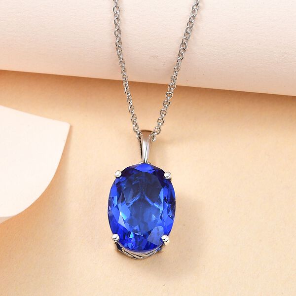 Ceylon Blau Triplette Quarz Anh&auml;nger mit Kette, 925 Silber rhodiniert ca. 12.00 ct image number 2