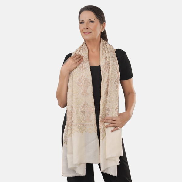 Premium Kollektion: Bestickter Schal aus Merinowolle und Naturseide, 70 x 190 cm, elfenbein image number 2