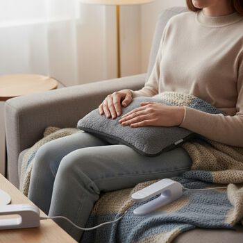 Elektrische W&auml;rmflasche mit Pl&uuml;schbezug und Ladefunktion, 19x27cm, Grau