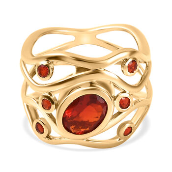 Mexikanischer Kirschfeuer Opal-Ring, 925 Silber Gelbgold Vermeil (Gr&ouml;&szlig;e 16.00) ca. 1,02 ct