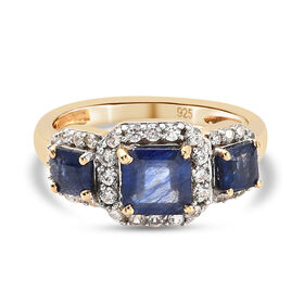 Masoala Saphir und Zirkon-Trilogie-Halo-Ring, 925 Silber vergoldet, 2,91 ct.