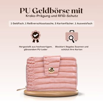 Elegante Geldb&ouml;rse mit Krokopr&auml;gung, RFID-Schutz, 14,5&times;9,5cm, Rosa