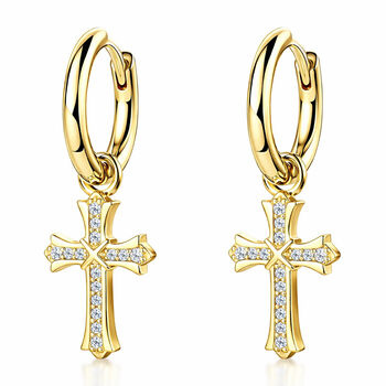 Zirkonia Kreuz-Ohrringe, Messing vergoldet