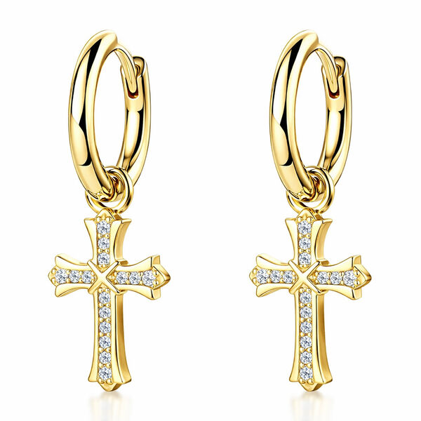 Zirkonia Kreuz-Ohrringe, Messing vergoldet image number 3