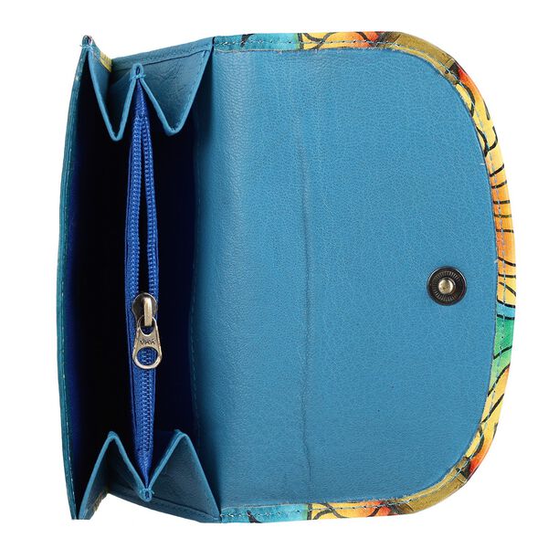SUKRITI - handbemalte Bi-Fold Geldb&ouml;rse aus echtem Leder mit RFID Schutz, Schmetterling, 14x9,52 cm, T&uuml;rkis image number 7