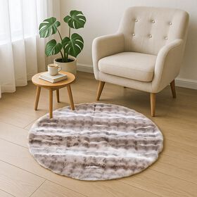 Runder Kunstfell-Teppich mit Schaumstoffunterlage, 120cm, Beige