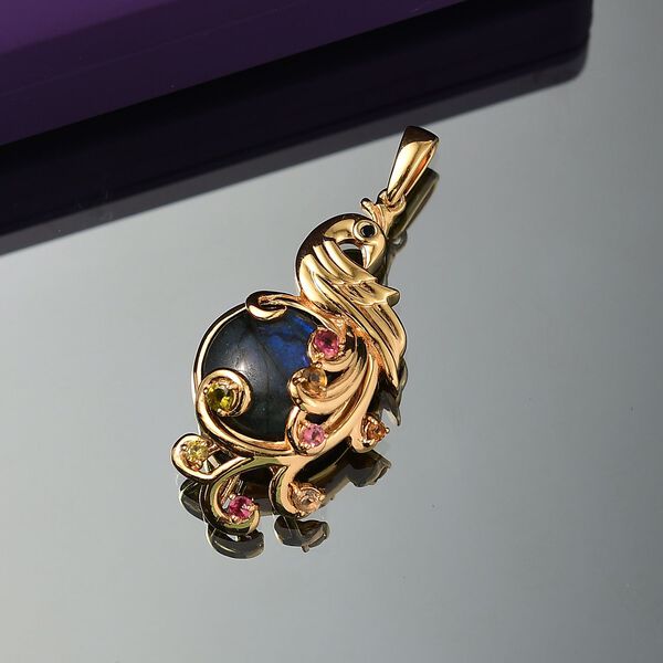 Labradorit, Mehrfarbiger-Turmalin Anh&auml;nger Messing ca. 11.03 ct image number 2