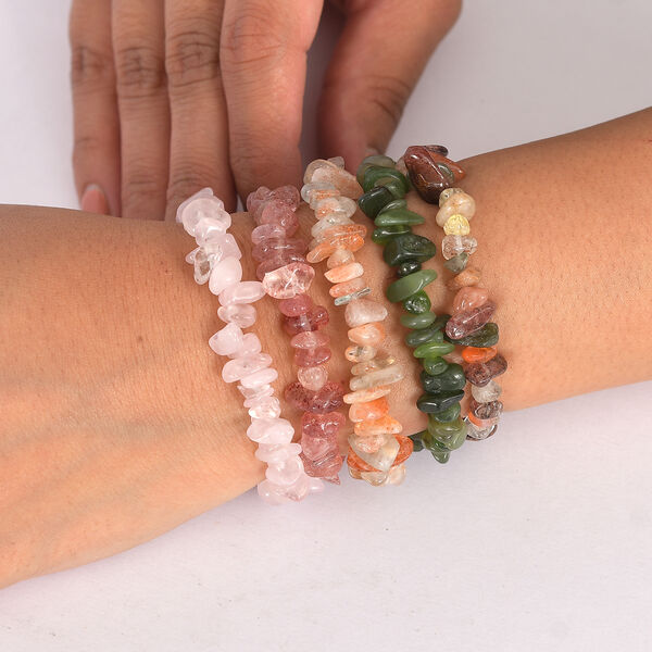 5er-Set flexible Edelstein-Armb&auml;nder - 413 ct. image number 3