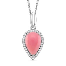 D'Joy Natürlicher Rosa Königsmuschel Perle, Moissanit Anhänger mit Kette, ca. 45 cm 925 Silber rhodiniert