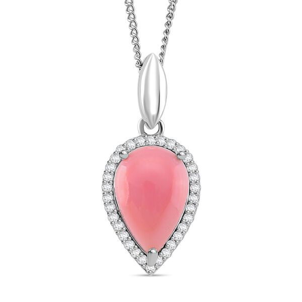 D'Joy Natürlicher Rosa Königsmuschel Perle, Moissanit Anhänger mit Kette, ca. 45 cm 925 Silber rhodiniert image number 0
