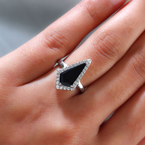 Schwarzer Turmalin und Zirkon-Ring, 925 Silber platiniert  ca. 3,62 ct image number 3