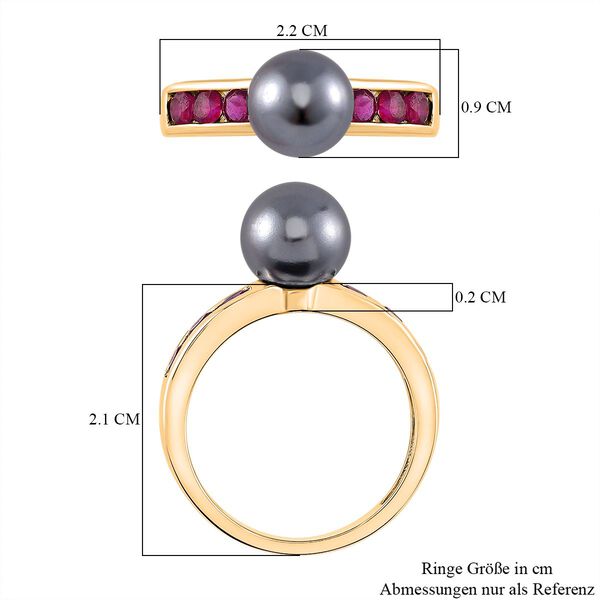 Tahiti Muschelkernperle, Afrikanischer Rubin (Fissure gef&uuml;llt) Ring 925 Silber vergoldet (Gr&ouml;&szlig;e 18.00) image number 5