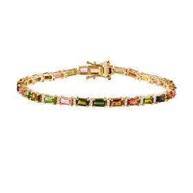 Mehrfach-Turmalin, Weißer Zirkon Armband ca. 19 cm 925 Silber Gelbgold Vermeil ca. 9.64 ct