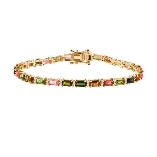 Mehrfach-Turmalin, Weißer Zirkon Armband ca. 19 cm 925 Silber Gelbgold Vermeil ca. 9.64 ct image number 0