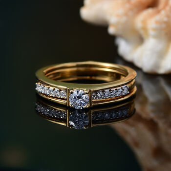 2er-Set Moissanit Ringe, 925 Silber 750 vergoldet - 0,48 ct.