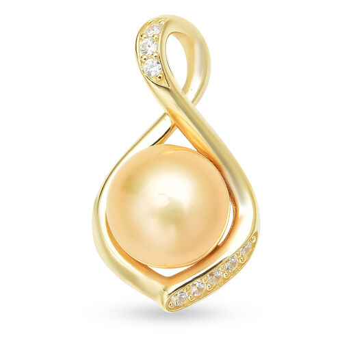 Goldene Süßwasser Perle und Zirkonia Anhänger 925 Silber vergoldet ca. 0,50 ct image number 0