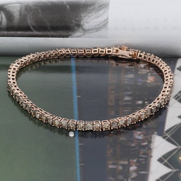 Nat&uuml;rlicher Champagner Diamant zertifiziert I2-I3 Armband 19 cm 375 Ros&eacute;gold ca. 5,00 ct image number 2
