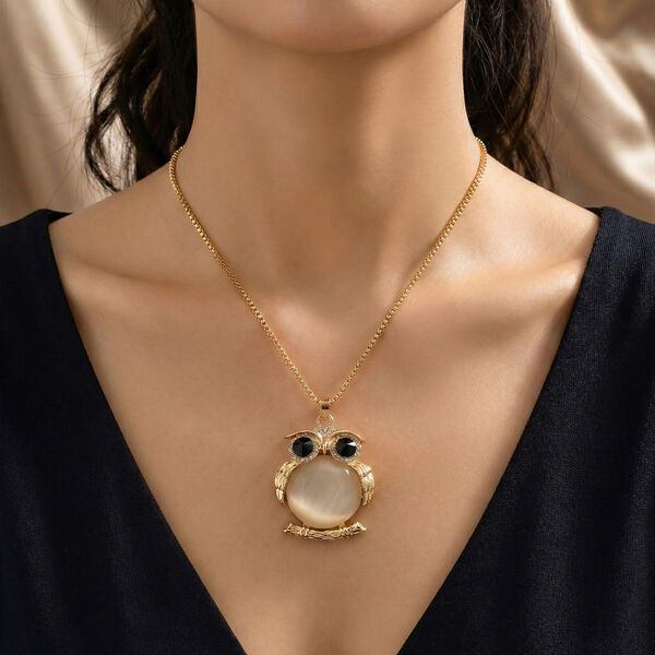 Erstellt wei&szlig;es Katzenaugen, Schwarze Kristall Schmuckset ca. 63.5 cm+5 cm Extender, Legierung Gelb image number 2