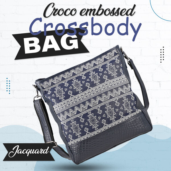 Crossbody Bag aus echtem Leder und Jacquard mit Krokopr&auml;gung, schwarz image number 7