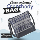 Crossbody Bag aus echtem Leder und Jacquard mit Krokoprägung, schwarz image number 6