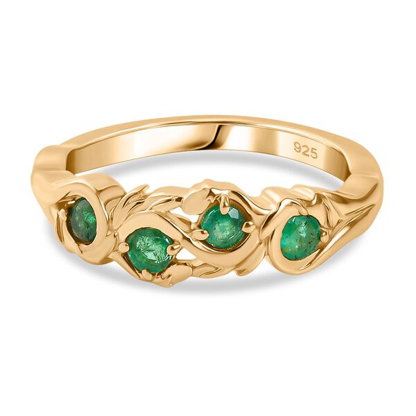 Kagem Sambischer Smaragd Ring 925 Silber 750 Gelb Vergoldet (Gr&ouml;&szlig;e 20.00) ca. 0,34 ct