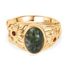 Viktorianische Blüte - Sibirischer Seraphinite, Roter Granat Ring 925 Silber 750 Gelb Vergoldet (Größe 19.00) ca. 3.14 ct
