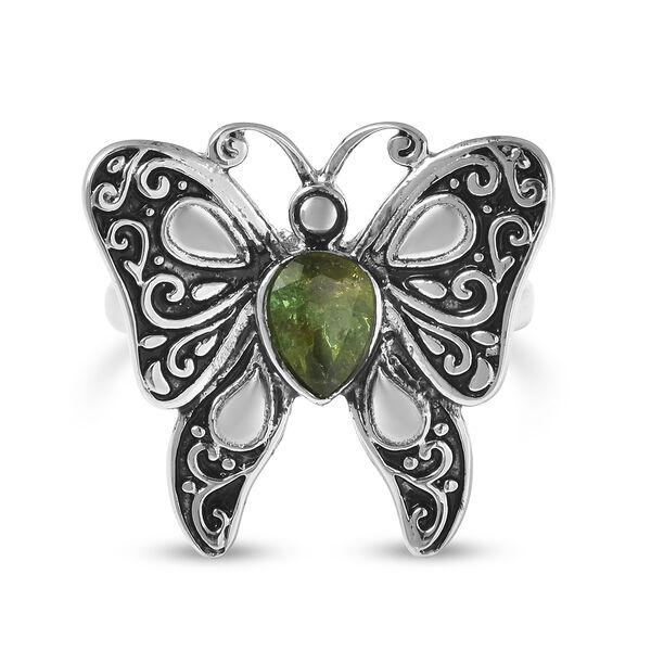 Nat&uuml;rlicher Peridot Schmetterling-Ring, Edelstahl Schwarz oxidiert  ca. 2,00 ct