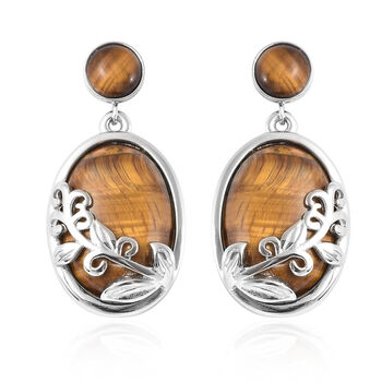 Tigerauge-Ohrringe, Edelstahl ca. 26,50 ct