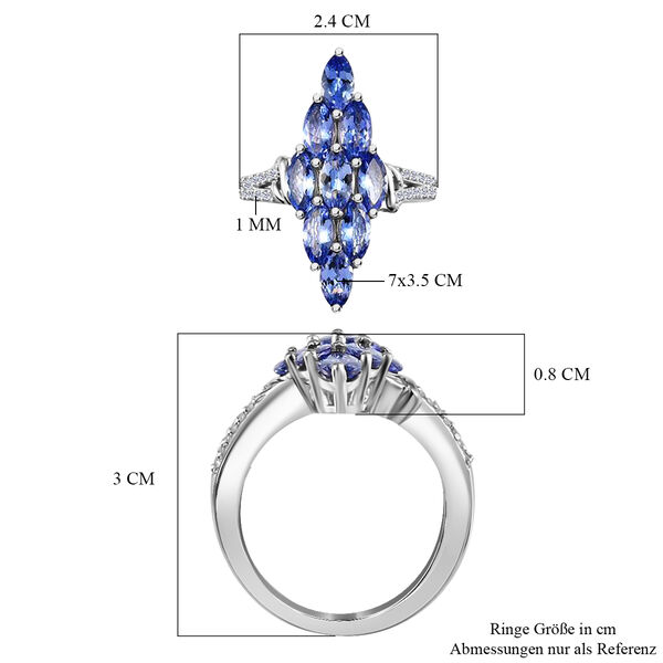 Tansanit und Zirkon Cluster Ring 925 Silber Platin-&Uuml;berzug image number 7