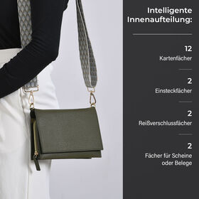 Crossbody-Tasche mit &Uuml;berschlag, Gliederriemen und RFID-Schutz, 20x4x14 cm, Gr&uuml;n