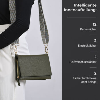 Crossbody-Tasche mit &Uuml;berschlag, Gliederriemen und RFID-Schutz, 20x4x14 cm, Gr&uuml;n