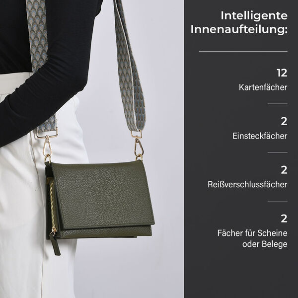 Crossbody-Tasche mit &Uuml;berschlag, Gliederriemen und RFID-Schutz, 20x4x14 cm, Gr&uuml;n image number 4