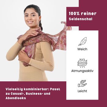 Bedruckter Schal aus 100% Seide, Mehrfarbiges Muster mit Mauve Bord&uuml;re,70x200 cm