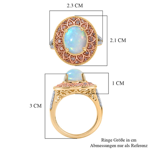 D'Joy AAA Nat&uuml;rlicher, &auml;thiopischer Welo Opal, Wei&szlig;er Zirkon Ring 925 Silber 750 Gelbgold vermeil (Gr&ouml;&szlig;e 17.00) ca. 3,12 ct image number 6