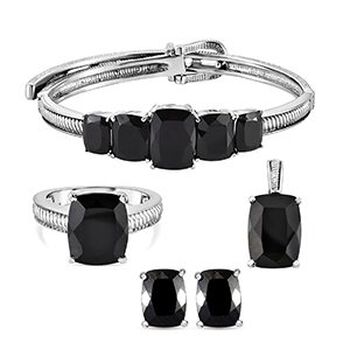 Schwarzer Spinell im 4er-Schmuckset, 316L Edelstahl ca. 44.31 ct