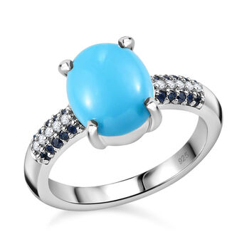 Nat&uuml;rlicher Sleeping Beauty T&uuml;rkis und Zirkon Solit&auml;r Ring 925 Silber Platin-&Uuml;berzug