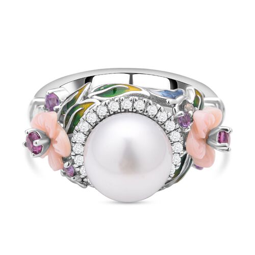 Weißer Südsee Perlen und rosa Perlmutt Ring, 925 Silber rhodiniert (Größe 16.00) image number 0