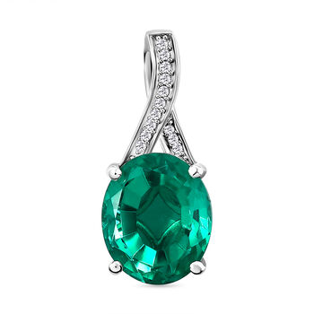 Smaragd-Triplett-Quarz und wei&szlig;er Zirkon-Anh&auml;nger, 925 Silber platiniert ca. 5,66 ct