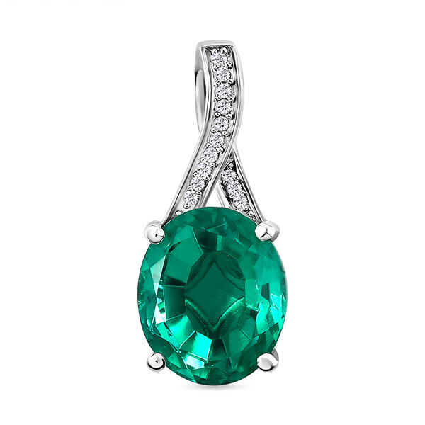 Smaragd-Triplett-Quarz und Zirkon-Anh&auml;nger in Silber, 5,66 ct.