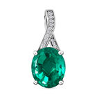 Smaragd-Triplett-Quarz und weißer Zirkon-Anhänger, 925 Silber platiniert ca. 5,66 ct