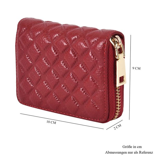 Rautenf&ouml;rmig gesteppte Brieftasche aus 100% echtem Leder, 10x2x9cm, burgunder image number 5
