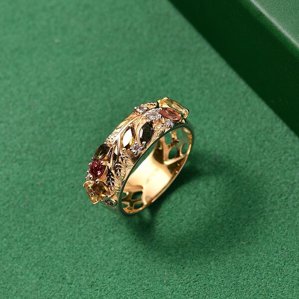 GP Italienische Garten - AA Mehrfarbiger-Turmalin Ring 925 Silber 750 Gelbgold Vermeil (Gr&ouml;&szlig;e 19.00) ca. 1.30 ct image number 2