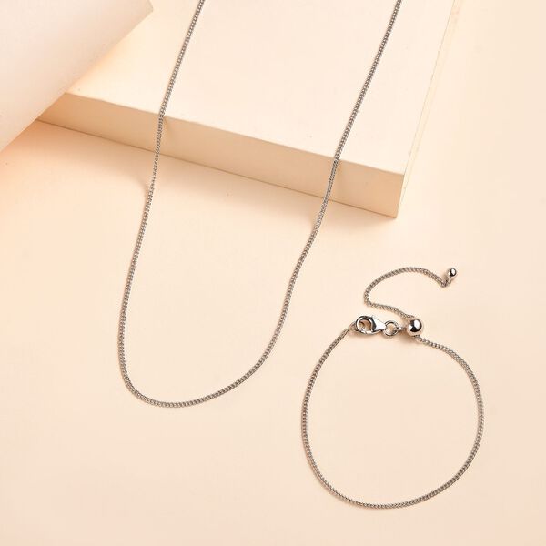 2er-Set Kordelkette und Armband, platiniertes Silber image number 2