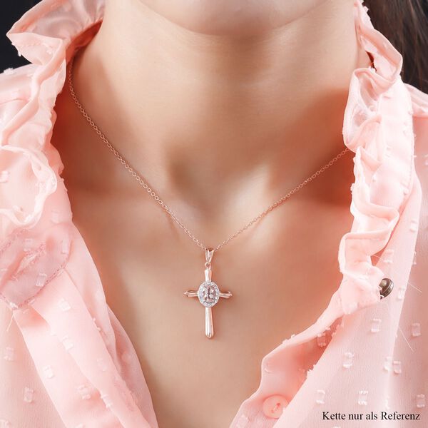 Morganit und wei&szlig;er Zirkon Kreuz-Anh&auml;nger, 925 Silber Ros&eacute;gold Vermeil ca. 1.04 ct image number 2