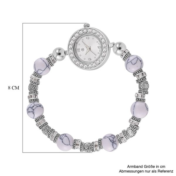 STRADA - Wei&szlig;er Howlit, Wei&szlig;er Kristall Armband-Uhr, Japanisches UJhrwerk, ca. 18-19cm, Schwarz oxidiert image number 4