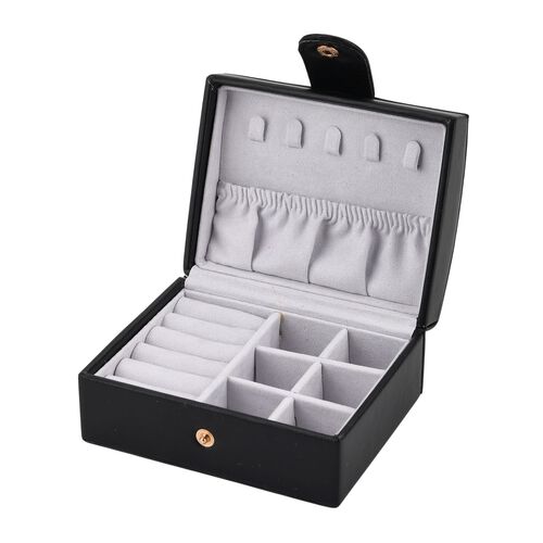"PU small travel Jewellery box, size: 12x9.5x6.5cm; weight: 159g material: PU  Color: Black" image number 0