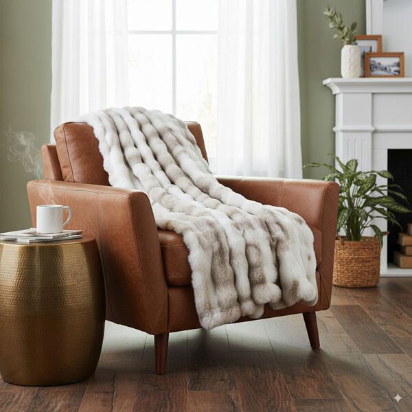 LIVMORE - Doppel-Layer-Kunstfell-Decke mit Mikromink-Rückseite, 150x200 cm, Weiß image number 0